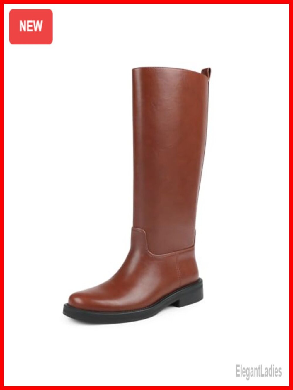 Faux Leather Knee High Riding Boots Flat Low Heel Pull On